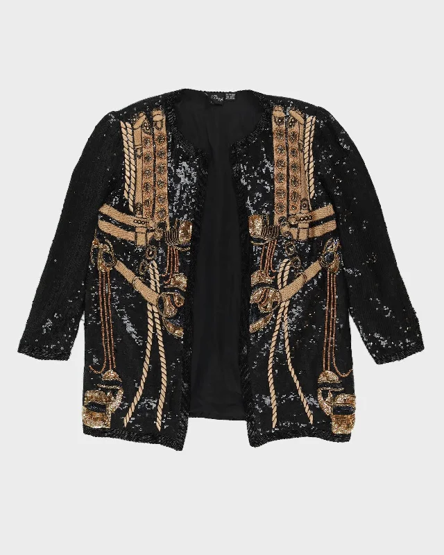 Black And Gold Beaded Evening Jacket - M Bomber Jacket Anorak Windbreaker