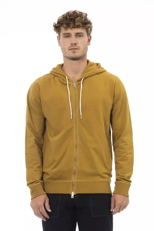 Brown Cotton Men Sweatshirt Hoodie with Raw Hem Edgy Unfinished