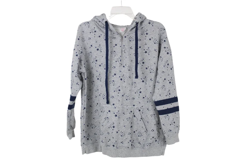 No Boundaries Gray Moon Hoodie | L Hoodie with Puffed Sleeves Voluminous Trendy