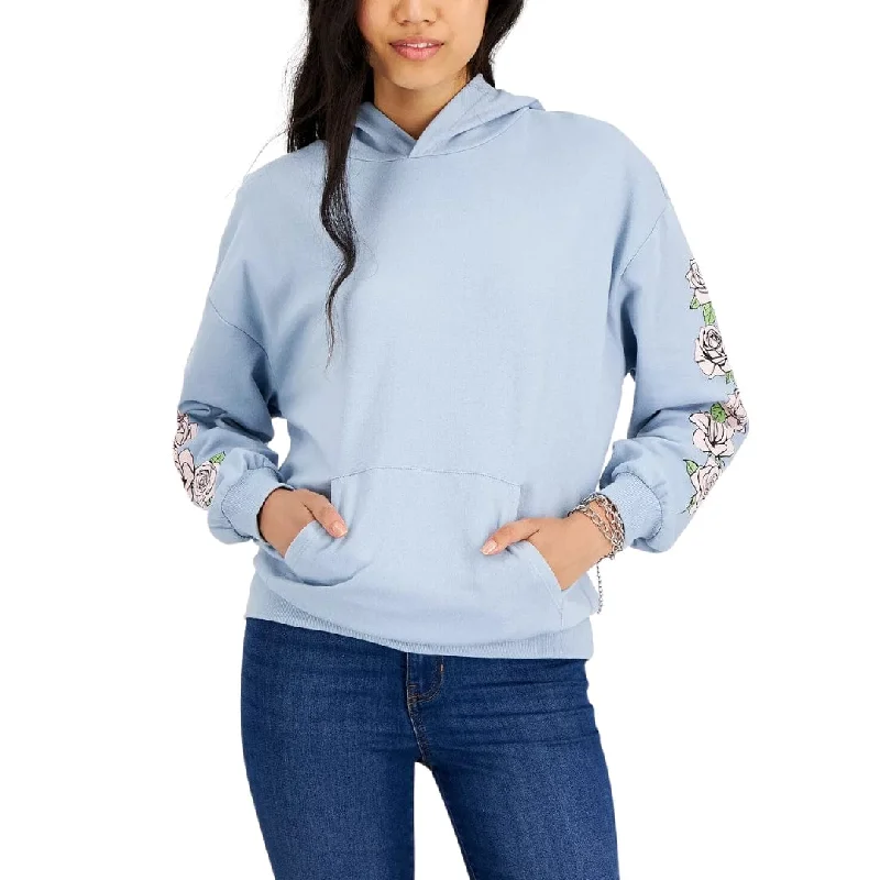REBELLIOUS ONE - Rose-Graphic Pocket Hoodie Hoodie with Hood Adjustable Protection
