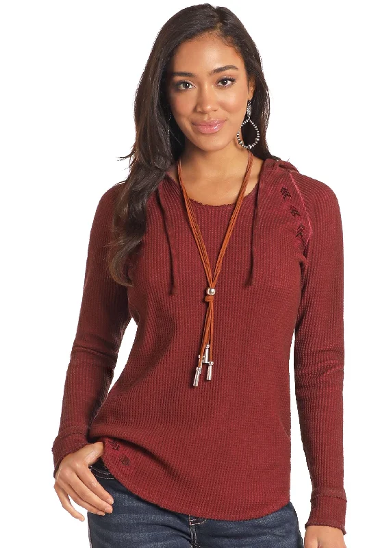 Women's Panhandle Wine Waffle Knit Hoodie Hoodie with Typography Text Message