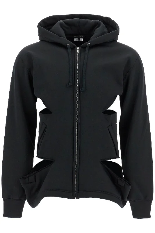 Sweatshirt With Raw Edge Cut Out Hoodie with Hem Applique Textured Unique