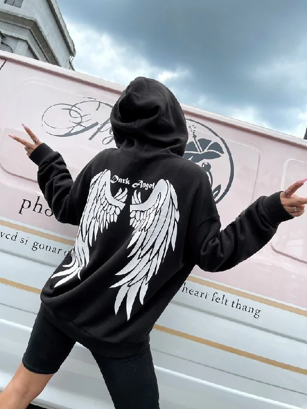 Women Fashion Wings Printed Oversized Pullover Hoodie Hooded Sweatshirt Casual Wear Street Style Women Fashion Wings Printed Oversized Pullover Hoodie Hooded Sweatshirt Casual Wear Street Style