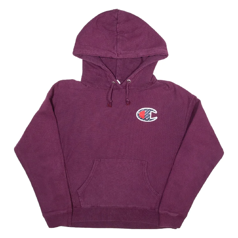 CHAMPION Reverse Weave Hoodie Purple Pullover Womens M Shirred Sleeve Feminine