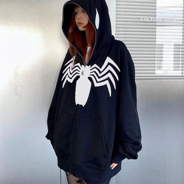 Y2K Spiderman Full Zip Up Hoodie For Women - Limited Edition Hoodie with Applique Textured Unique Y2K Spiderman Full Zip Up Hoodie For Women - Limited Edition Hoodie with Applique Textured Unique