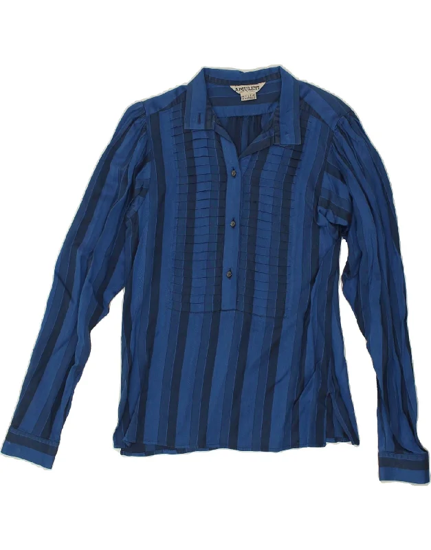 AMULETI Womens Pullover Shirt US 12 Large Navy Blue Striped Sarouel Sleeve Pullover