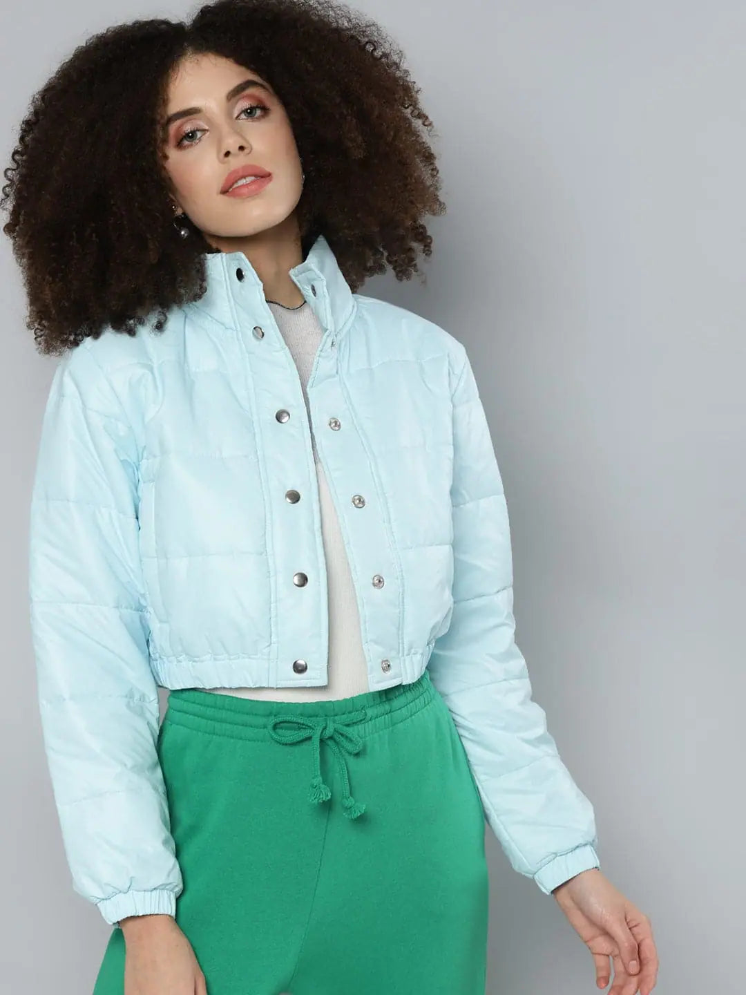 Women Solid Blue Full Sleeve Jacket Satin Fabric Silk Fabric Chiffon Fabric