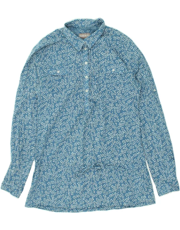 NAPAPIJRI Womens Pullover Shirt UK 10 Small Blue Floral Cotton Surplice Neck Pullover