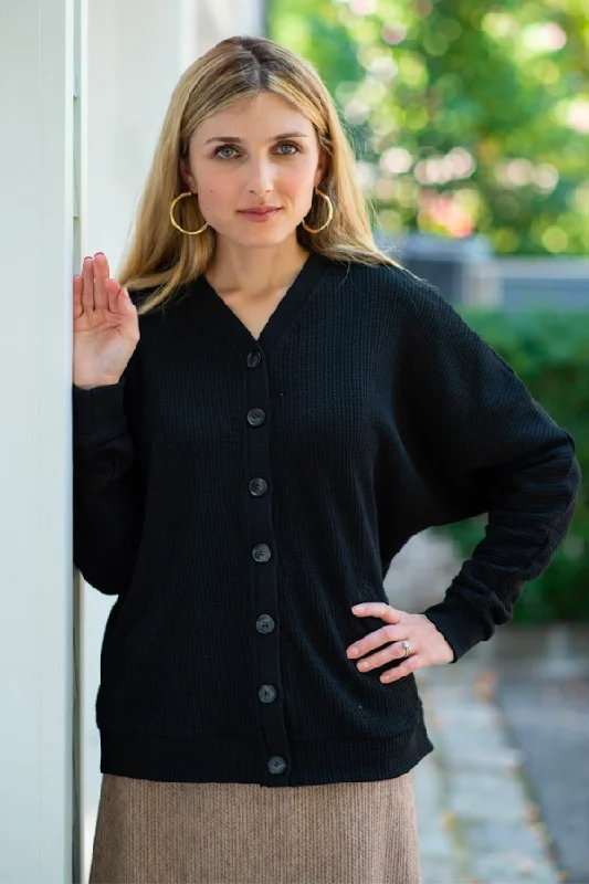 Maya's Place Waffle V Cardigan Silk Blend Satin Velvet