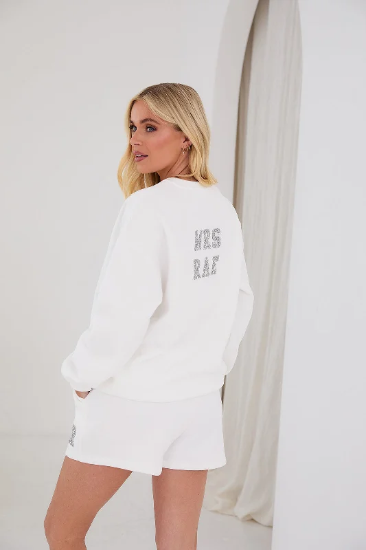 Personalised Bridal Sweatshirt and Short Set With Letter Embellishment - White Hoodie with Batwing Sleeves Loose Dramatic Personalised Bridal Sweatshirt and Short Set With Letter Embellishment - White Hoodie with Batwing Sleeves Loose Dramatic