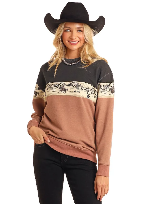 Women's Rock & Roll Border Print Sweatshirt Hoodie with Mesh Breathable Sporty