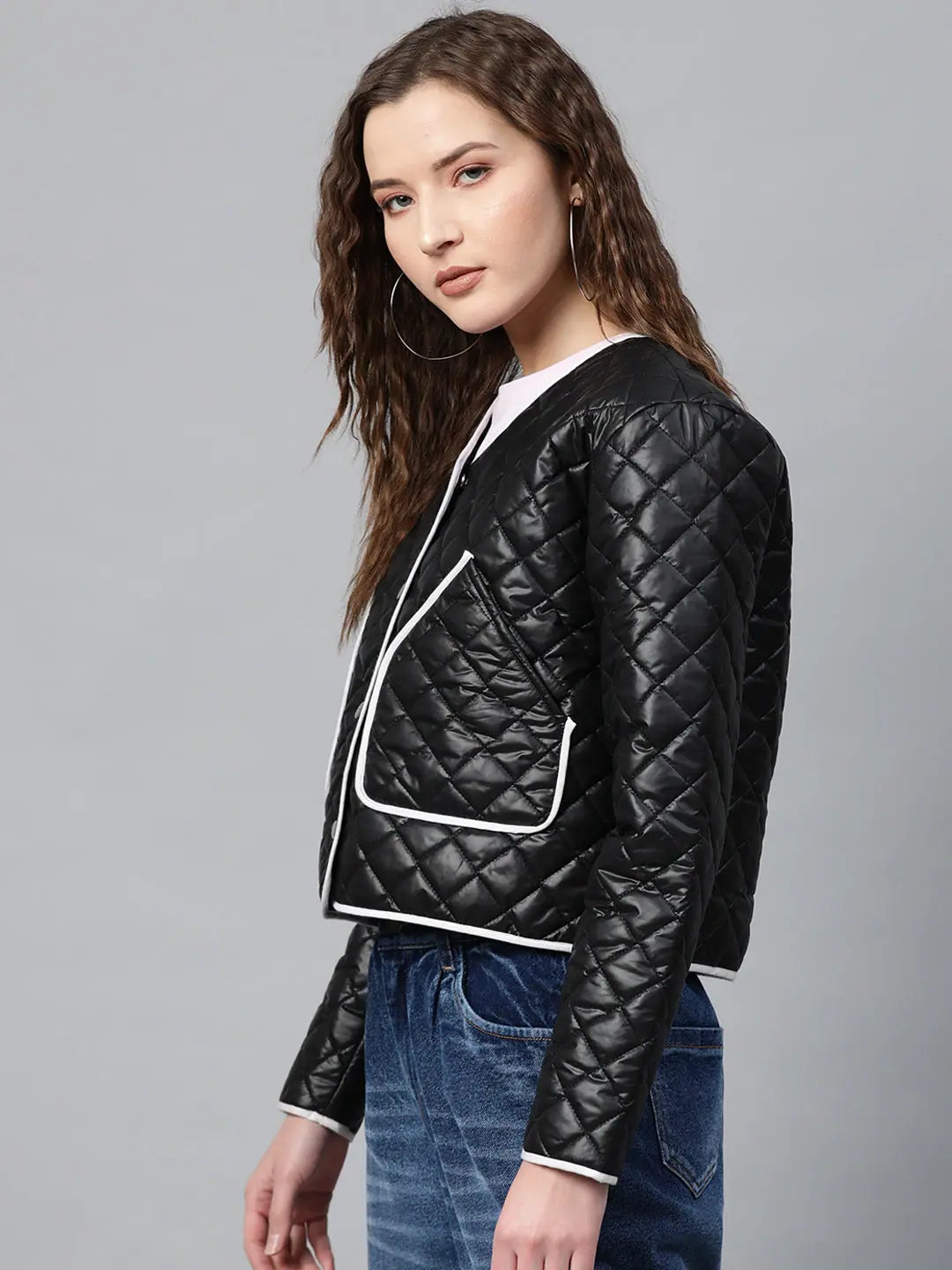 Women Solid Black Full Sleeve Jacket Toggled Jacket Drawstring Jacket Belted Jacket