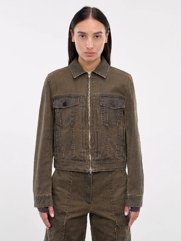 Zip-Up Trucker Jacket (JW4811W02-BROWN) Tailored Jacket Straight Jacket A-Line Jacket Zip-Up Trucker Jacket (JW4811W02-BROWN) Tailored Jacket Straight Jacket A-Line Jacket