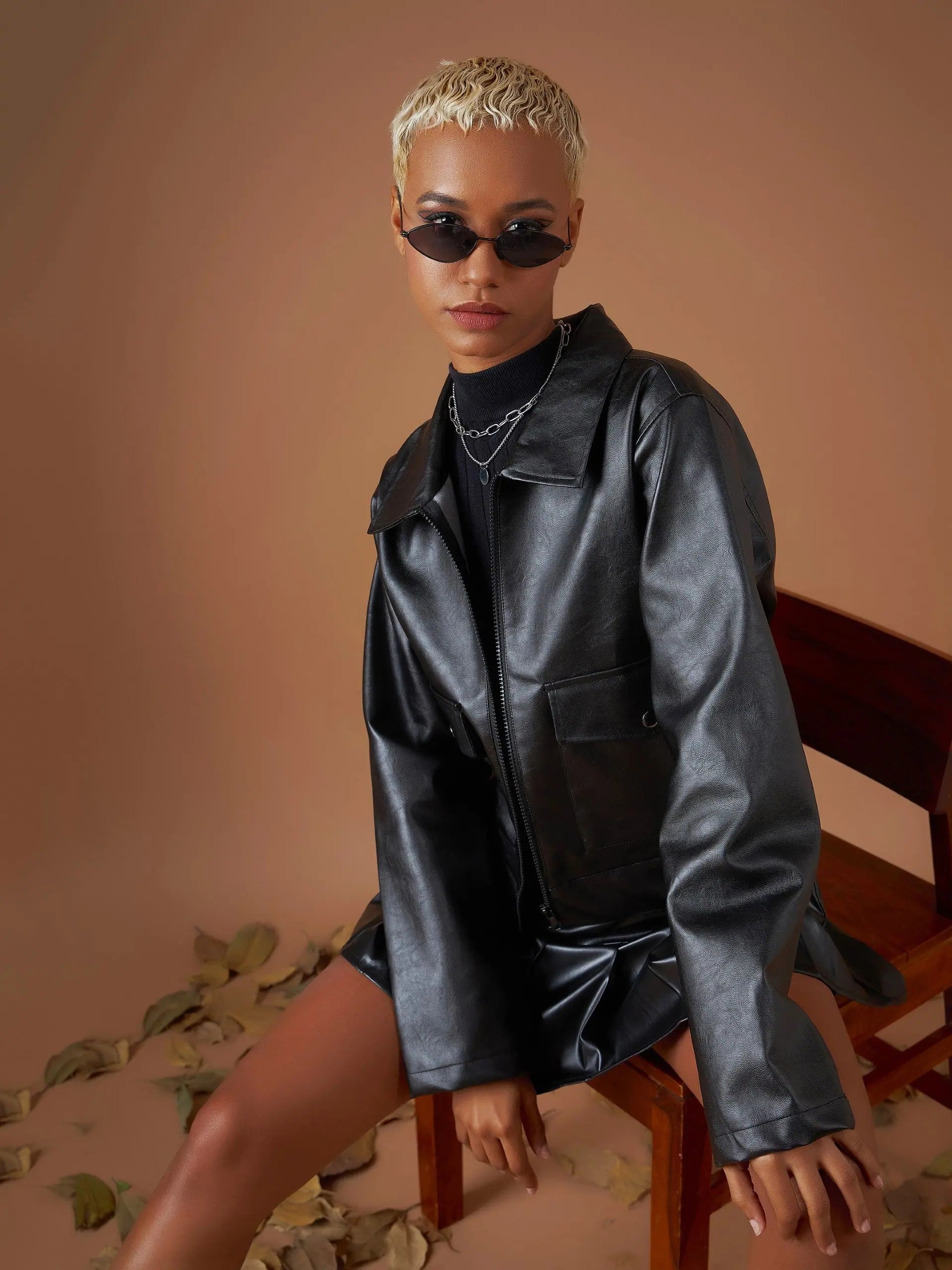 Women Solid Standard Black Collared Neck Full Sleeve Jacket Front Pockets Side Pockets Patch Pockets Women Solid Standard Black Collared Neck Full Sleeve Jacket Front Pockets Side Pockets Patch Pockets