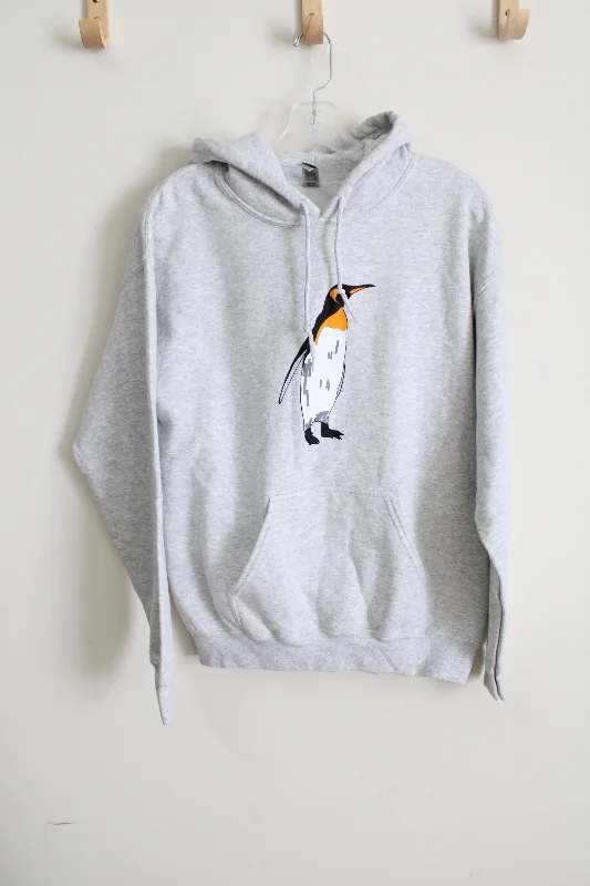 Gildan Heavy Blend Gray Penguin Hoodie | M Hoodie with Lace Feminine Delicate