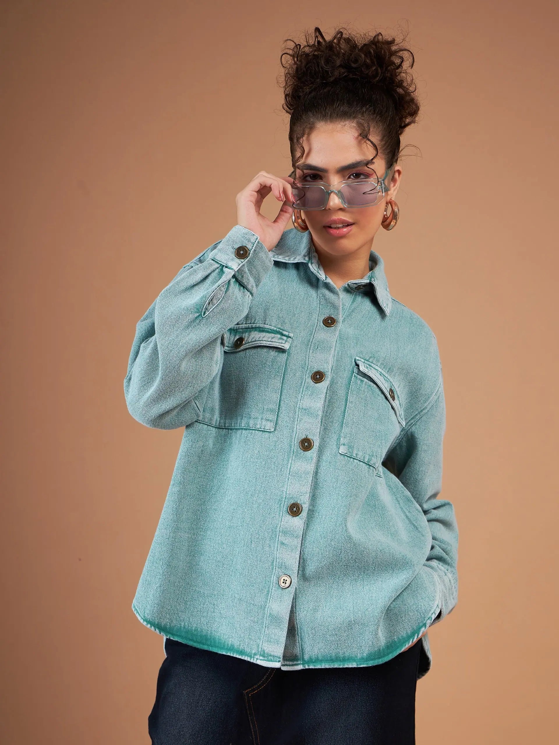 Women Solid Standard Green Collared Neck Full Sleeve Jacket Front Pockets Side Pockets Patch Pockets Women Solid Standard Green Collared Neck Full Sleeve Jacket Front Pockets Side Pockets Patch Pockets