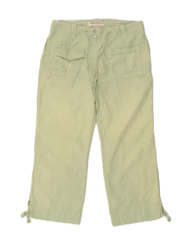 THINK PINK Womens Straight Capri Trousers W25 L24 Green Cotton Trousers Elastic Waist Soft THINK PINK Womens Straight Capri Trousers W25 L24 Green Cotton Trousers Elastic Waist Soft