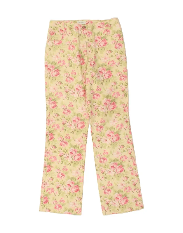 VINTAGE Womens Bootcut Casual Trousers W26 L29 Beige Floral Cotton Trousers Hiking Durable VINTAGE Womens Bootcut Casual Trousers W26 L29 Beige Floral Cotton Trousers Hiking Durable