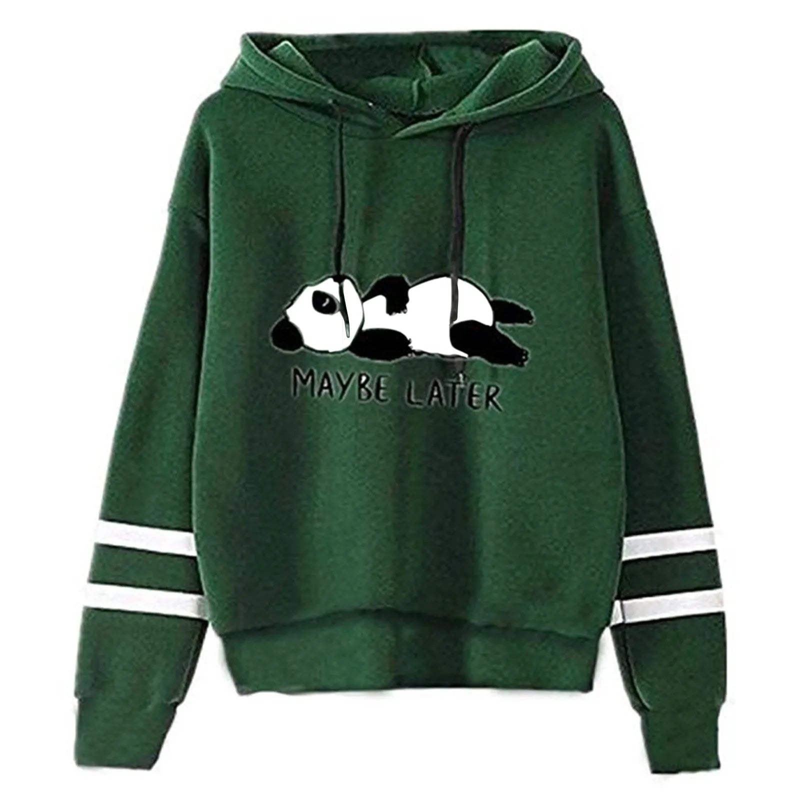 Autumn Womens Hoodie Need More Sleep Cartoons Panda Print Pullover Loose Warm Hoody Drop Sleeves Pocket Tops Cute Female Clothes Hoodie Crop Top Short Trendy