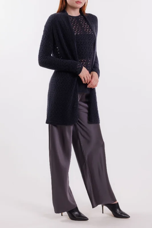 POINTELLE LEAF STITCH CARDIGAN Satin Fabric Silk Fabric Chiffon Fabric