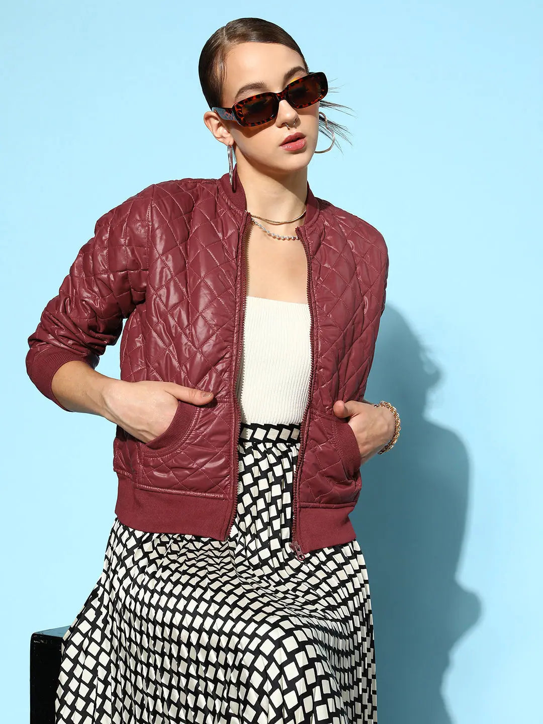 Women Solid Standard Burgundy Jacket Fitted Jacket Loose Jacket Oversized Jacket