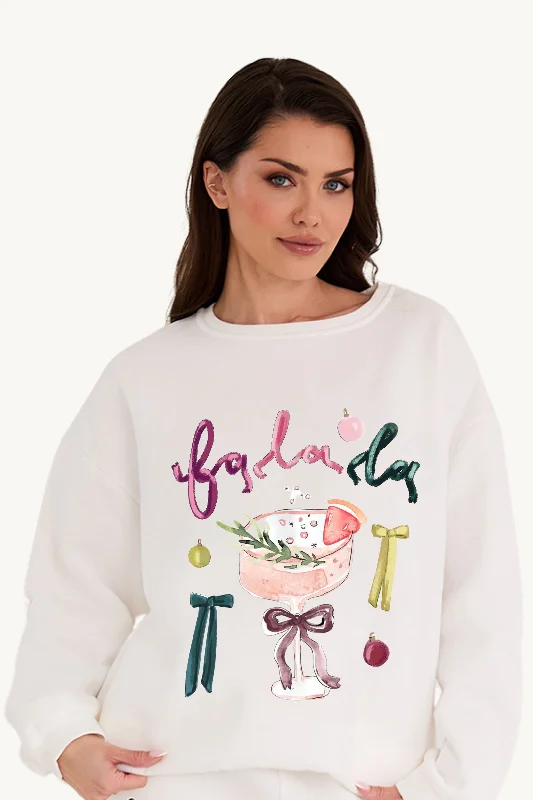 Personalised Christmas Falala Sweatshirt - White Hoodie with Set-In Sleeves Structured Classic Personalised Christmas Falala Sweatshirt - White Hoodie with Set-In Sleeves Structured Classic