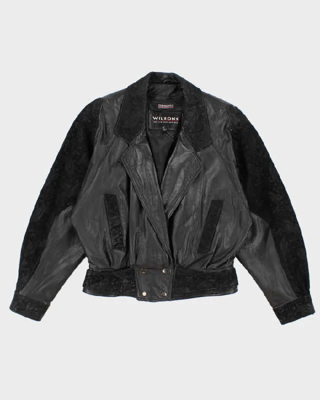 Womens 1990s Wilsons Fitted Black Leather and Suede Jacket - M Anorak Shell Jacket Lightweight Jacket Womens 1990s Wilsons Fitted Black Leather and Suede Jacket - M Anorak Shell Jacket Lightweight Jacket