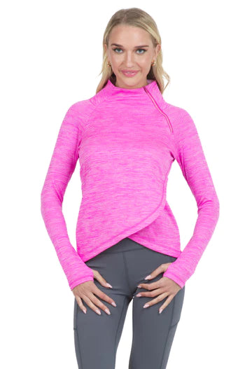 Ibkul  Asymmetrical Zip Pullover - SPF 50  Hot Pink Chenille Soft Sweater