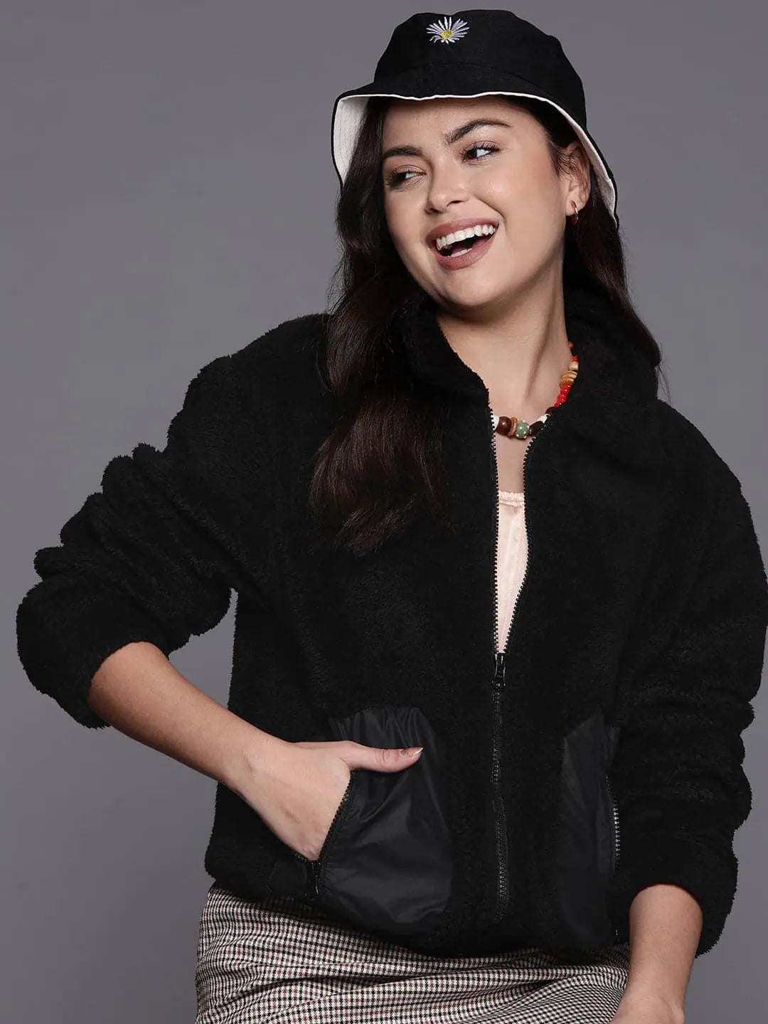 Women Solid Black Full Sleeve Jacket Print Jacket Jacquard Jacket Patchwork Jacket