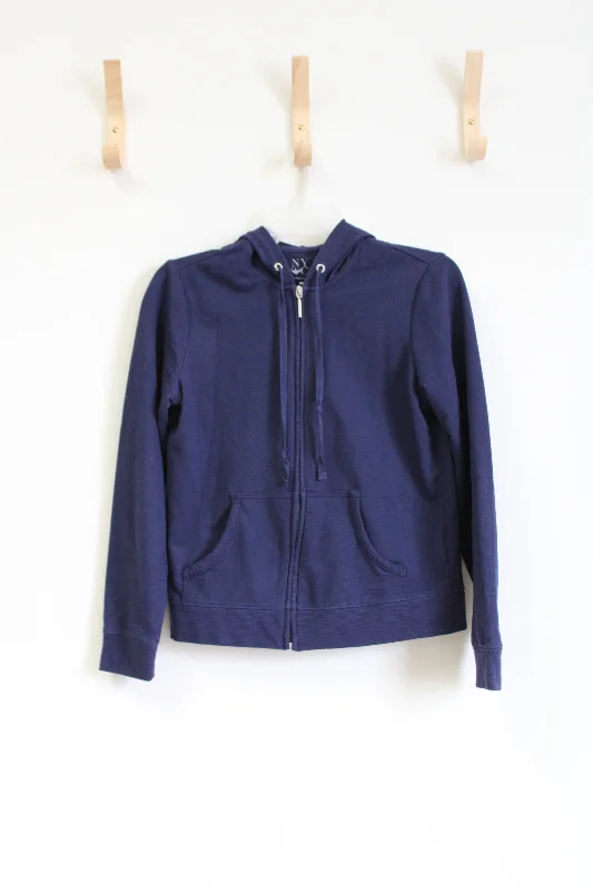 NY&C Navy Blue Zip Up Hoodie | S Hoodie with Distressed Vintage Worn