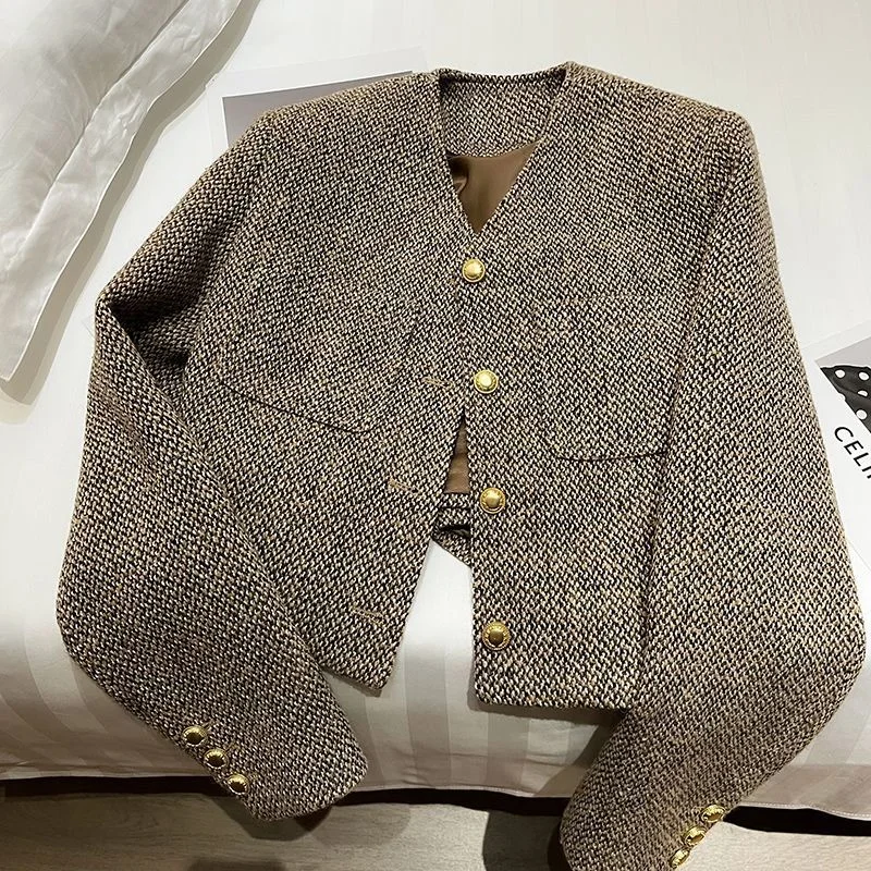 Women's Woolen Tweed Jacket Top Collared Jacket Crew Neck Jacket Turtle Neck Jacket Women's Woolen Tweed Jacket Top Collared Jacket Crew Neck Jacket Turtle Neck Jacket