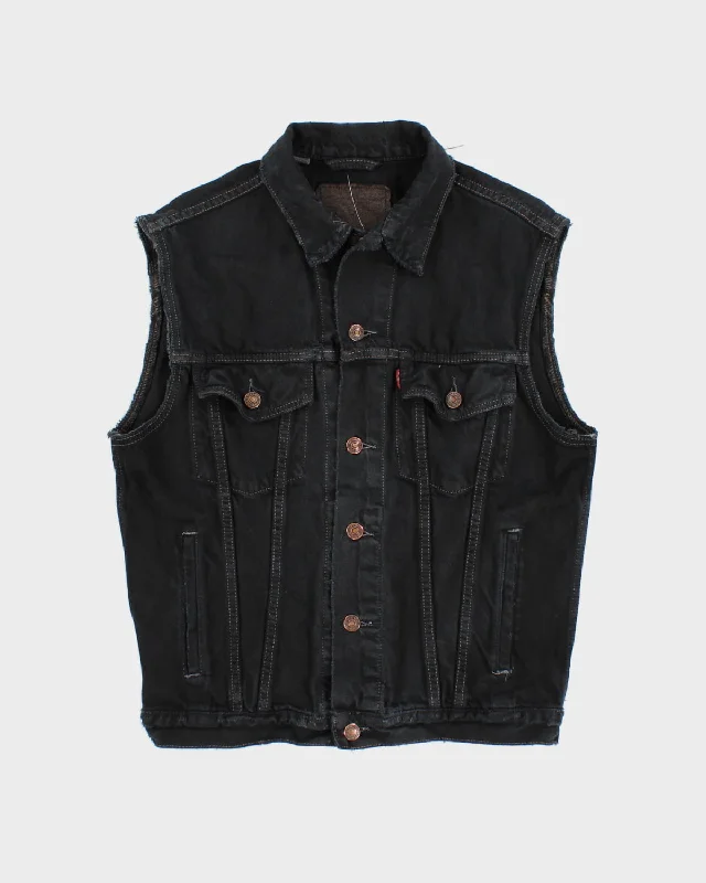 Vintage Fem Thrashed Black Levi's Jacket Vest - S - M Welt Pockets Slit Pockets Flap Pockets