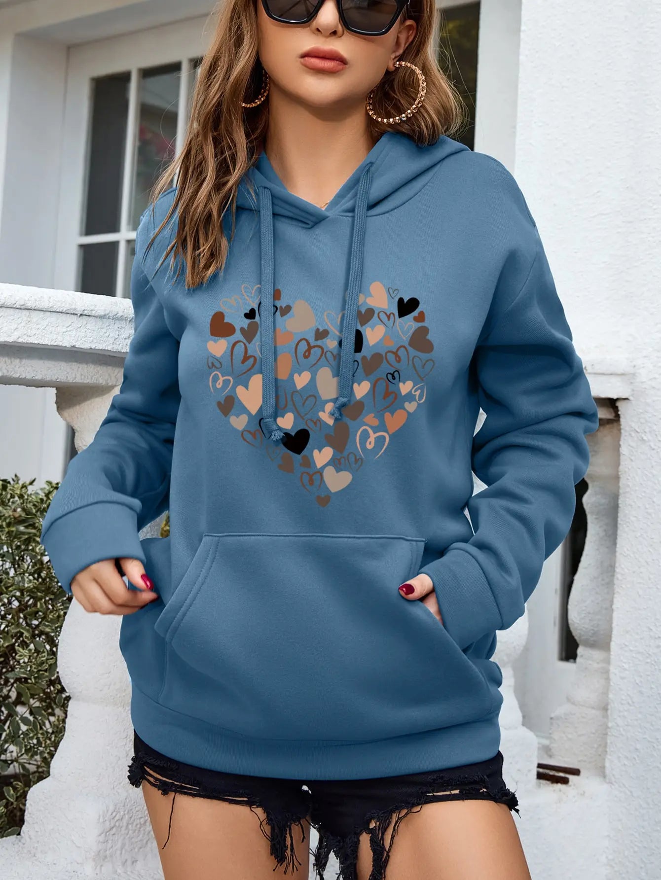 Retro Love Heart Pattern Hoodie For Womens Creative Hip Hop Clothes Pocket All-Match Sportswear Female Fashion Street Hoody Hoodie with Hem Patch Decorative Personalized Retro Love Heart Pattern Hoodie For Womens Creative Hip Hop Clothes Pocket All-Match Sportswear Female Fashion Street Hoody Hoodie with Hem Patch Decorative Personalized