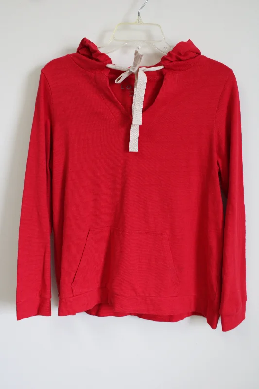 LOFT Red Drawstring Summer Hoodie | M Petite Hoodie with Logo Branding Identity