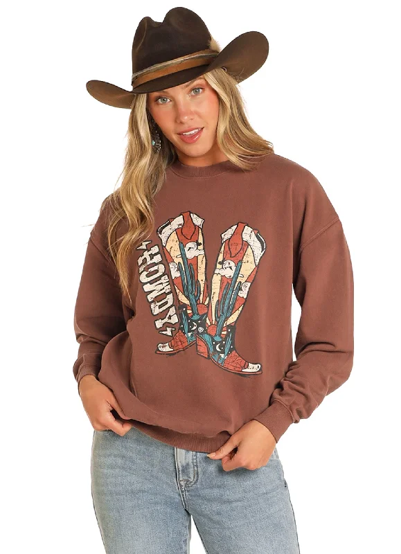Women's Rock & Roll Howdy Oversized Sweatshirt Hoodie with Contrast Stitching Detailed Premium Women's Rock & Roll Howdy Oversized Sweatshirt Hoodie with Contrast Stitching Detailed Premium