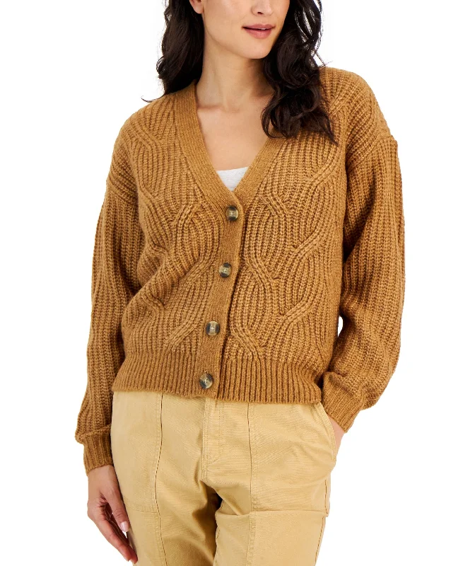 Style & Co Womens Cable Button Up Cardigan Knit Fabric Woven Fabric Fleece Fabric