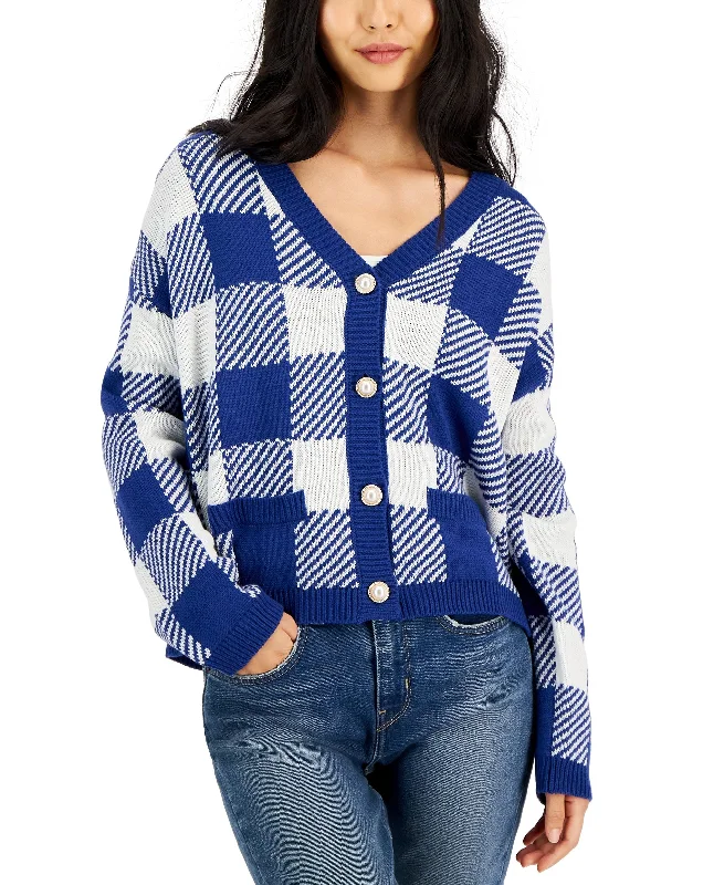 Petite Plaid-Print Button-Front Cardigan Toggled Drawstring Belted