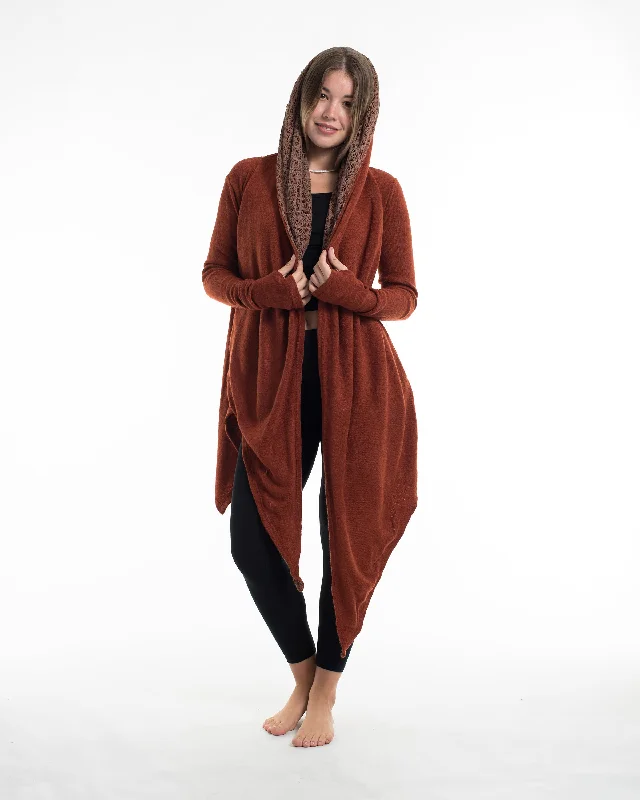 Hoodie Shawl Cardigan in Brick Notch Collar Peter Pan Collar Cowl Neck