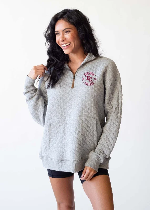 Quilted 1/4 Zip Pullover with Embroidery Three Quarter Sleeve