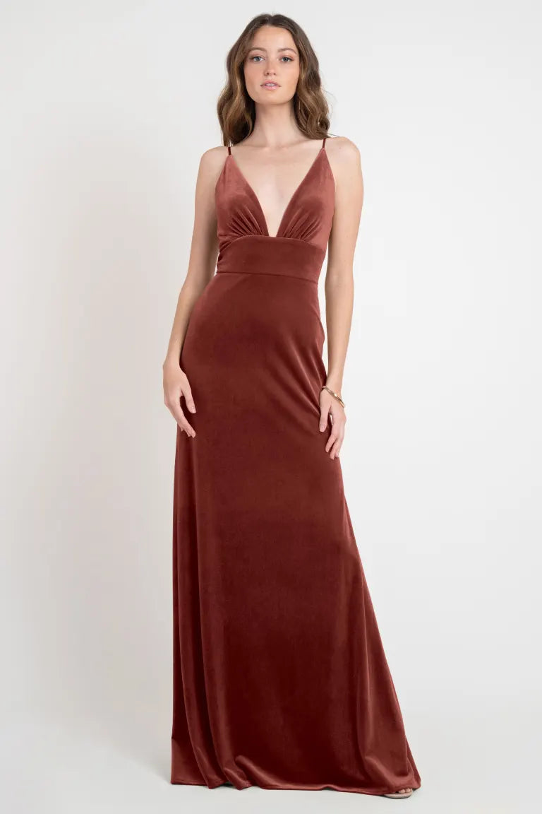 A-Line Deep V-Neck Floor-length Backless Velvet Bridesmaid Dresses Evening Dresses Mermaid Tail Wedding