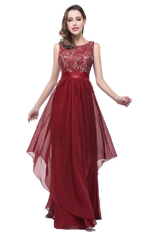 A-line Floor-length Chiffon Lace Evening Dress Tunics Formal black