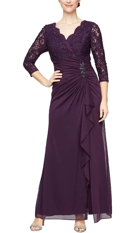 Alex Evenings 81122469 - Scallop Lace Evening Dress Tunics Solid Classic