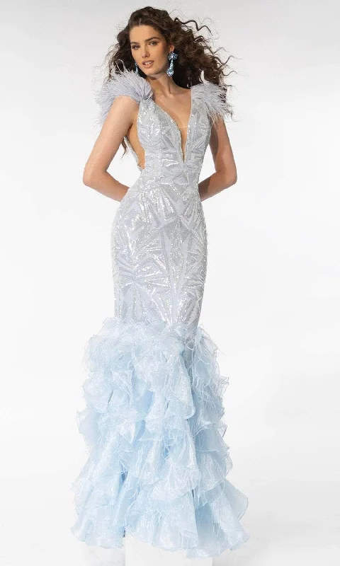 Ava Presley 39315 - Feather Detailed Sleeveless Mermaid Evening Dress Tunics Plaid country Ava Presley 39315 - Feather Detailed Sleeveless Mermaid Evening Dress Tunics Plaid country