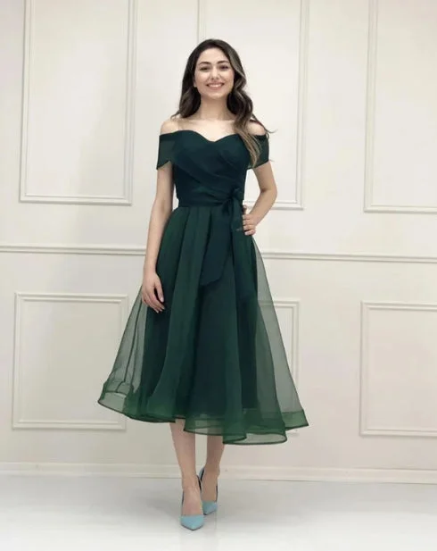 Beach Bridesmaid Dresses Off Shoulder Tea Length A-Line Princess Tulle Party Dresses Tunics Fall fleece