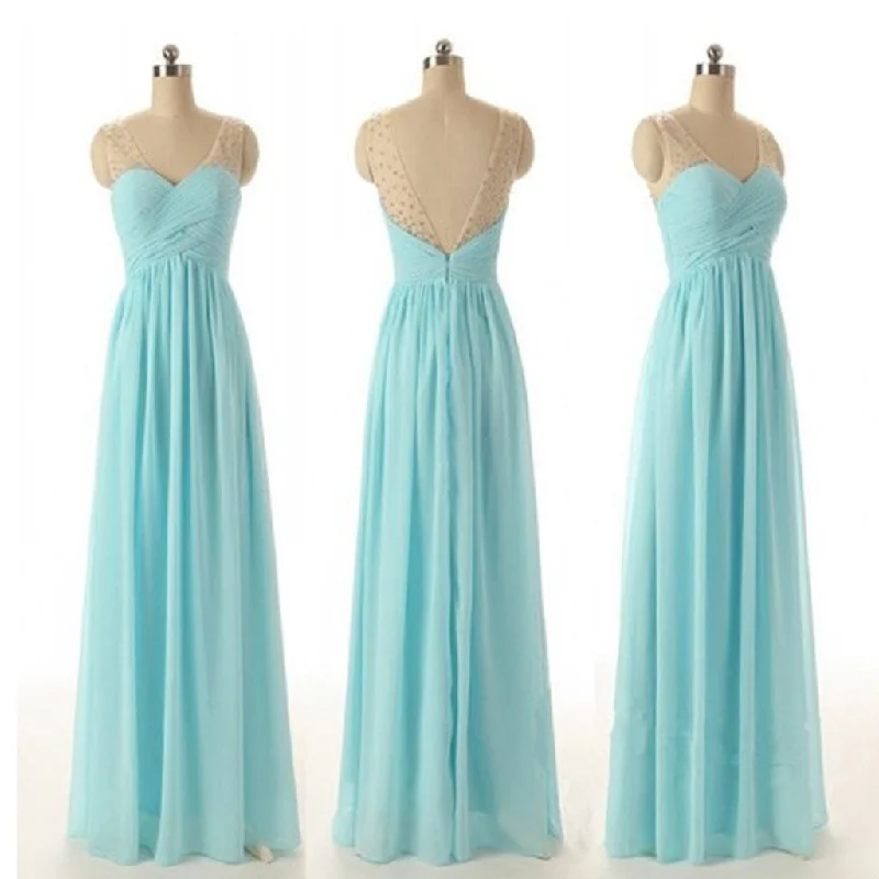 Blue V-neck Chiffon Floor-Length Wedding Party Dresses for Bridesmaid, BG51296 Tunics Ceremony elegant Blue V-neck Chiffon Floor-Length Wedding Party Dresses for Bridesmaid, BG51296 Tunics Ceremony elegant