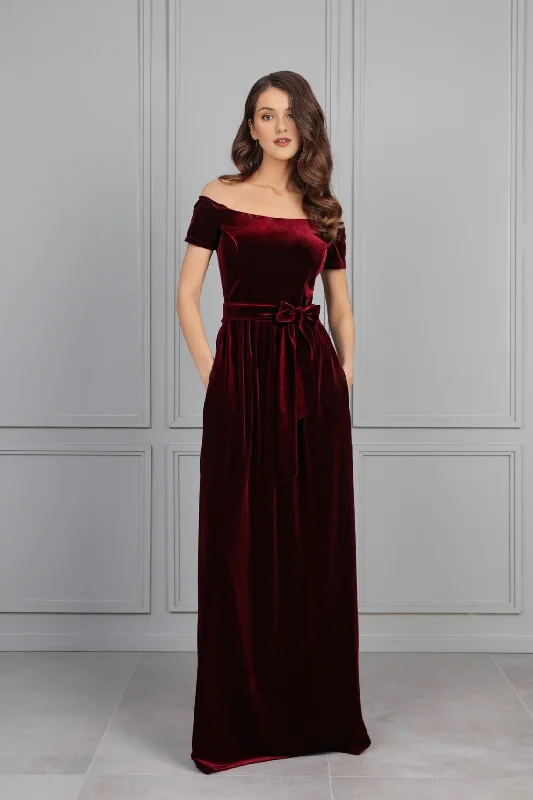 Burgundy Velvet Bridesmaid Dress Off The Shoulder Wedding Guest Dress Evening Dress Tunics Practical easy-care Burgundy Velvet Bridesmaid Dress Off The Shoulder Wedding Guest Dress Evening Dress Tunics Practical easy-care
