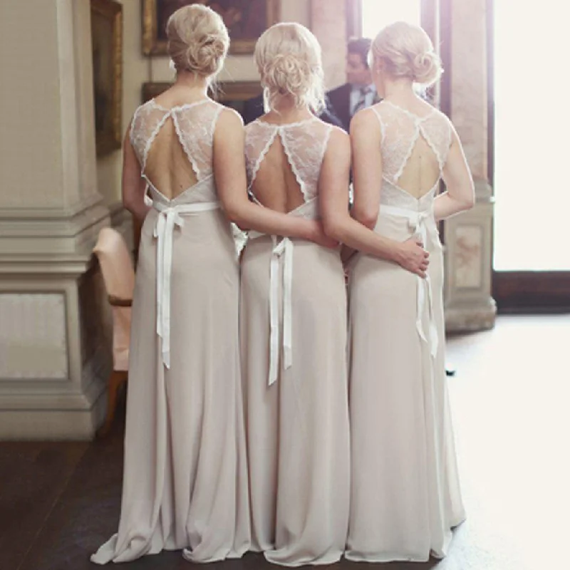 Charming Open Back Lace Top Illusion Cheap Long Wedding Party Dress Gown Bridesmaid Dresses, WG039 A-Line Day Work Charming Open Back Lace Top Illusion Cheap Long Wedding Party Dress Gown Bridesmaid Dresses, WG039 A-Line Day Work