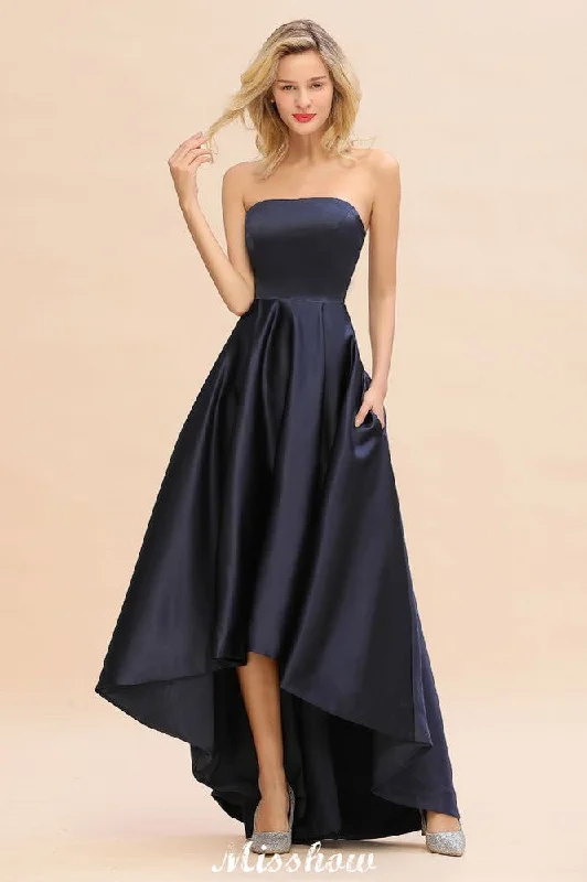 Charming Strapless Satin Navy Hi-Lo Eveing Party Gowns Party Dress Tunics Practical durable Charming Strapless Satin Navy Hi-Lo Eveing Party Gowns Party Dress Tunics Practical durable