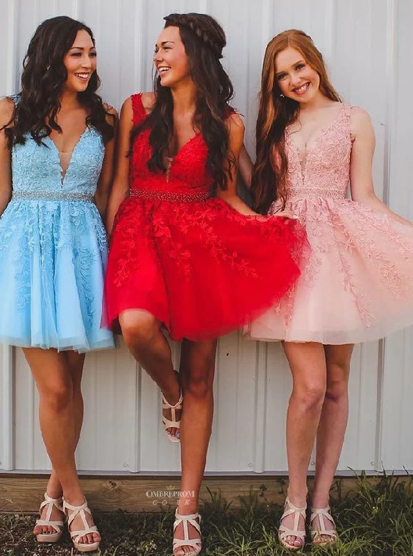Chic A-line Tulle Applique Short Prom Dress V-back Homecoming Party Dress OM137 Tunics Formal black Chic A-line Tulle Applique Short Prom Dress V-back Homecoming Party Dress OM137 Tunics Formal black