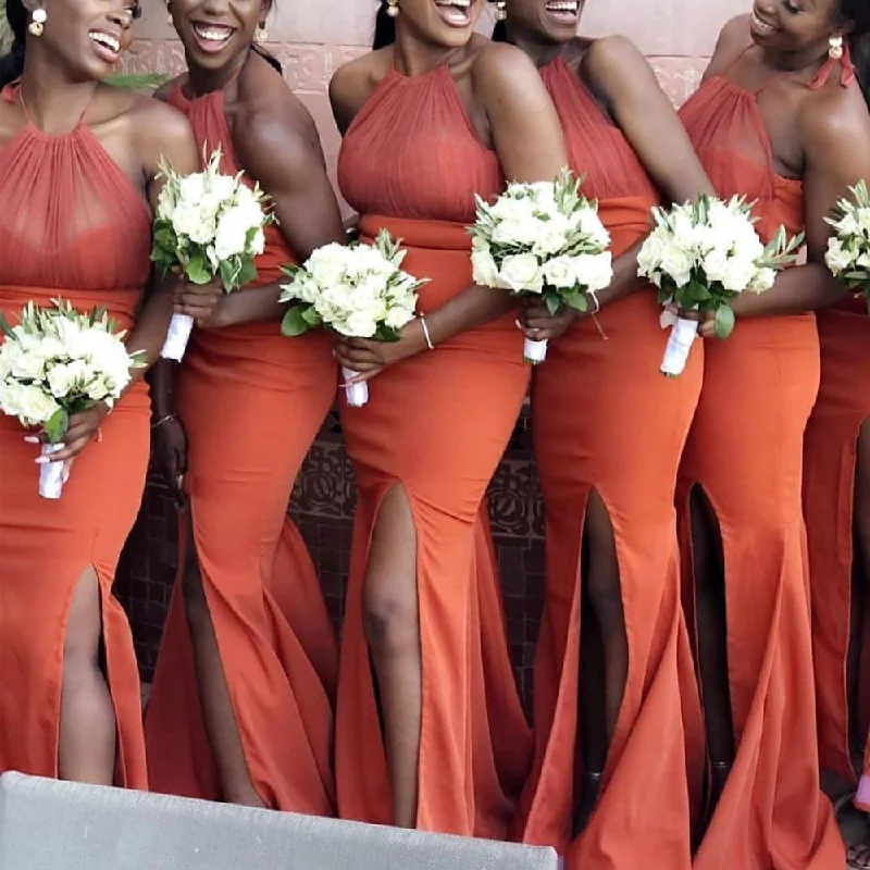 coral bridesmaid dresses long halter mermaid African cheap sexy wedding party dresses 2021 Tunics Chic elegant coral bridesmaid dresses long halter mermaid African cheap sexy wedding party dresses 2021 Tunics Chic elegant